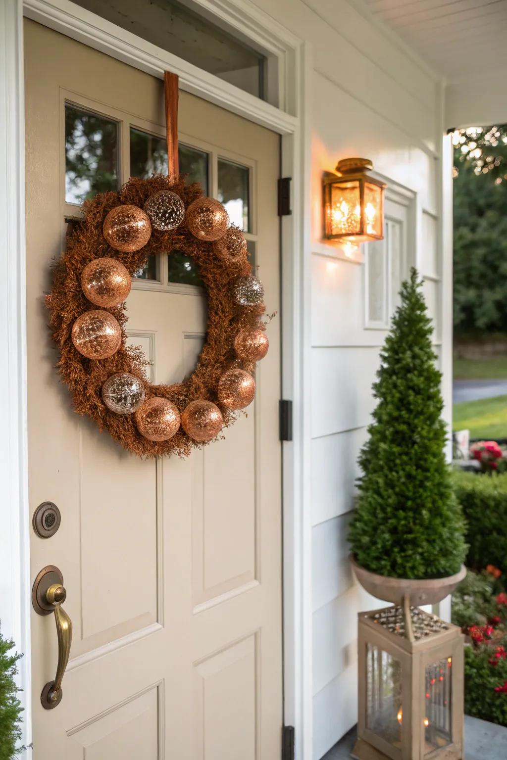 Bronze components contribute a modern shimmer to your autumnal wreath.