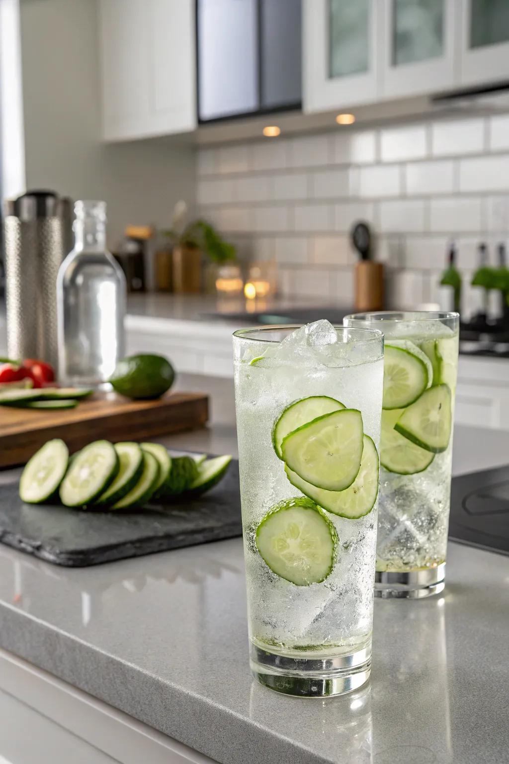 Cucumber ice pieces for a refreshing drink.
