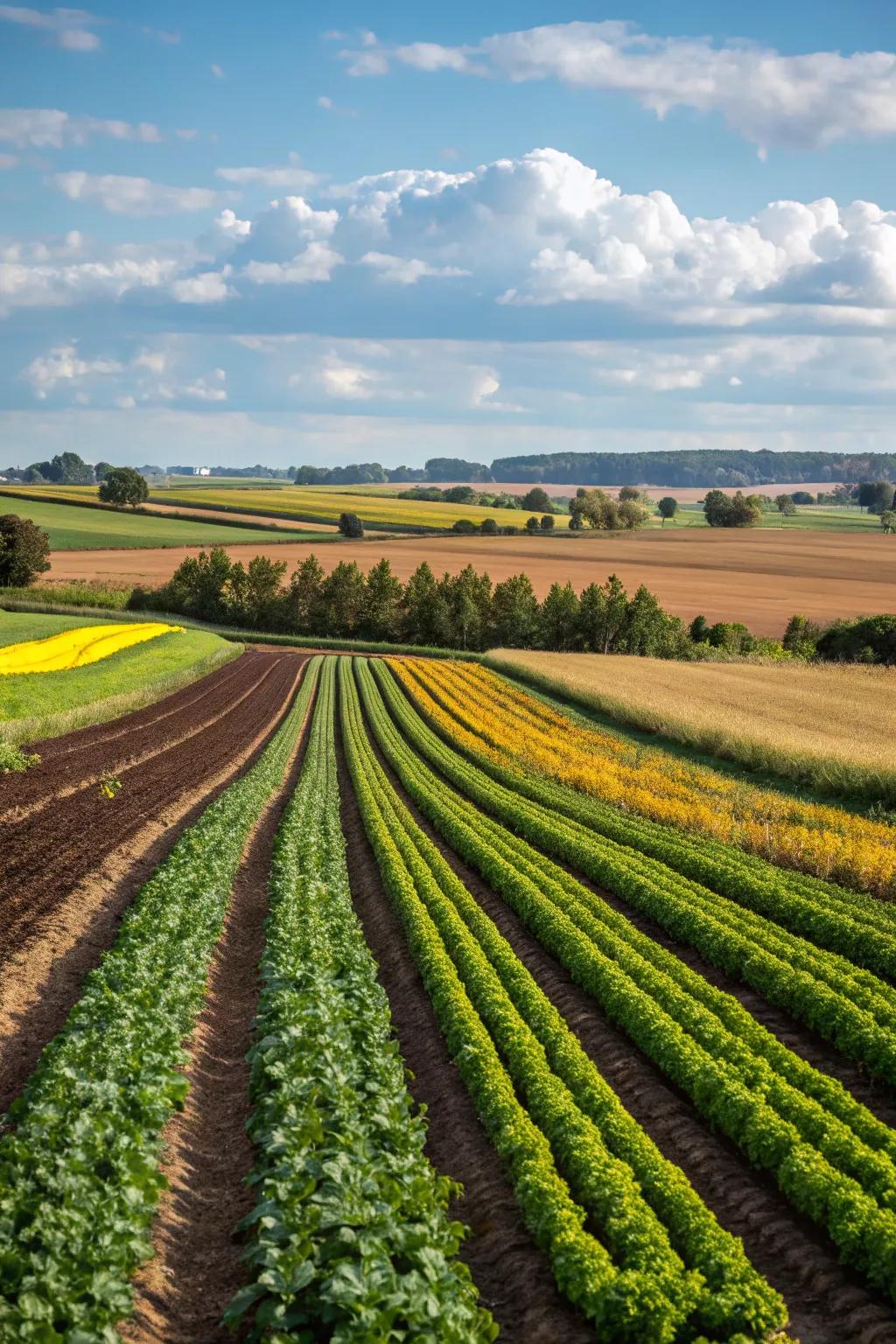 Seasonal crop rotation promoting vibrant and healthy farm fields.