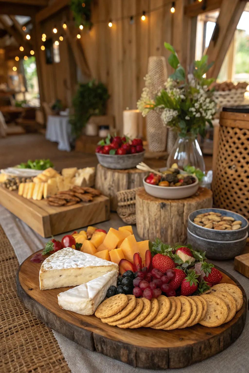 A country delicacies table offers a delicious and visually appealing snack option.
