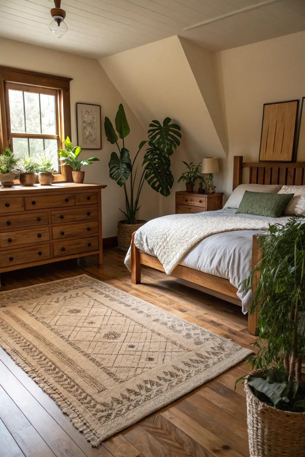 Earthy tones in rugs create a natural and balanced atmosphere.