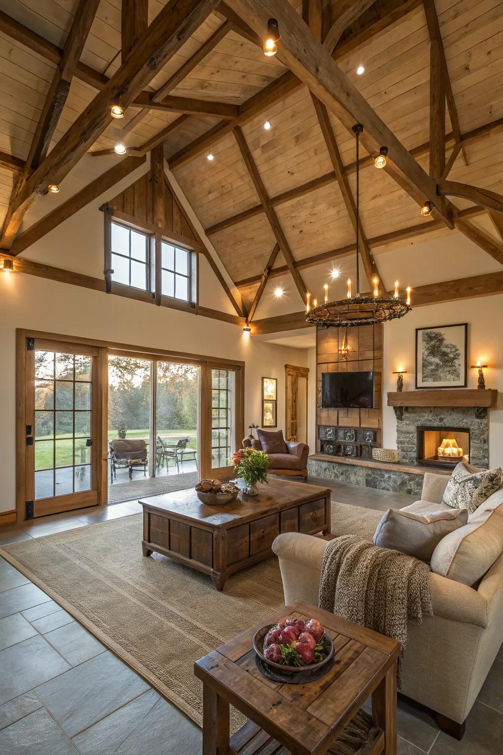 Unrestricted layouts improve the connectivity and flow of this farmhouse living space.