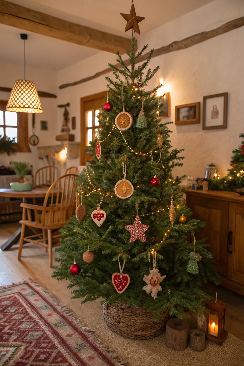 Custom crafted baubles inject a personal and endearing element to this tree.