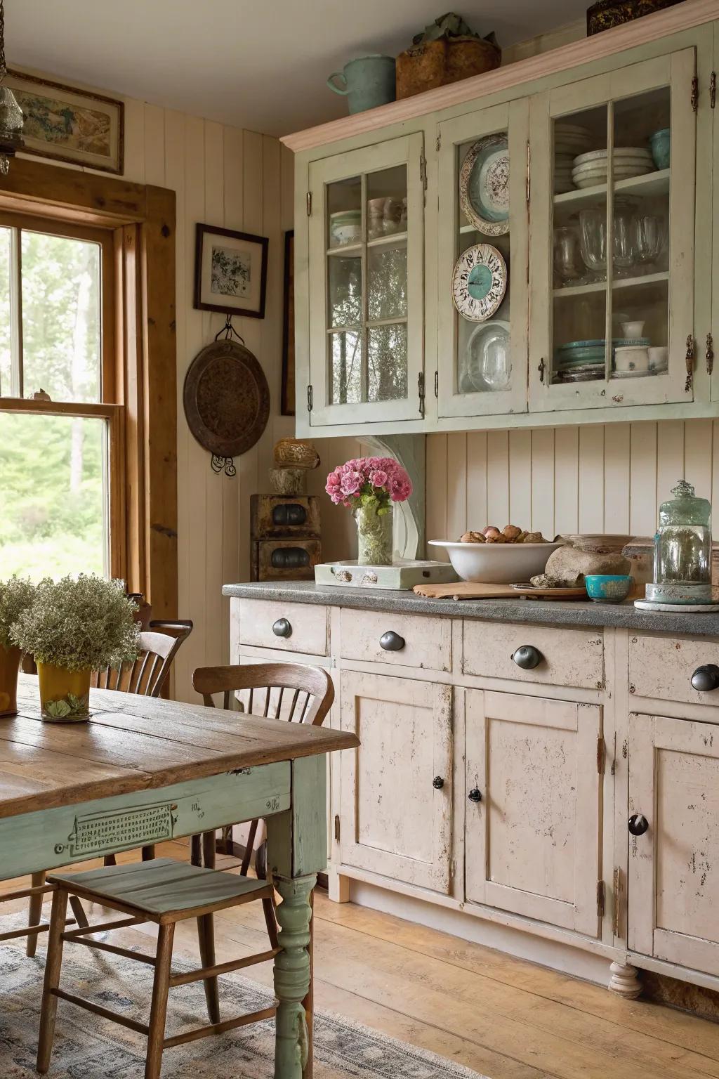 Detailed hardware contributes personality to your chalk-painted cabinets.