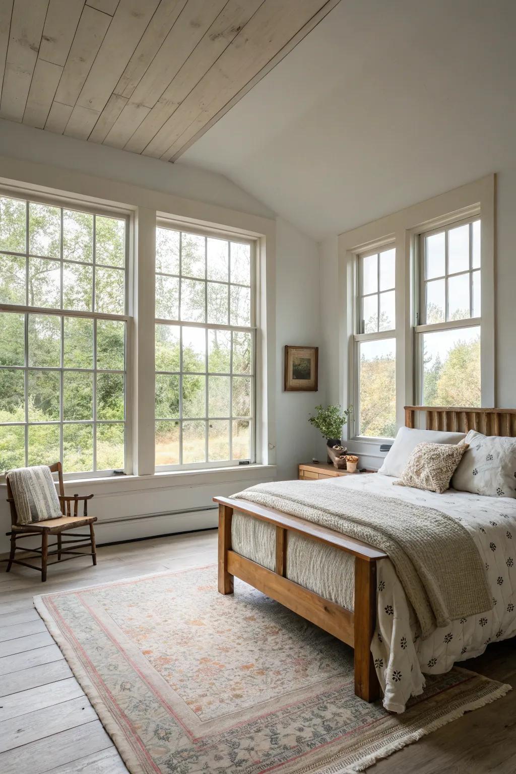 Unobstructed areas and natural light elevate the room's airiness.