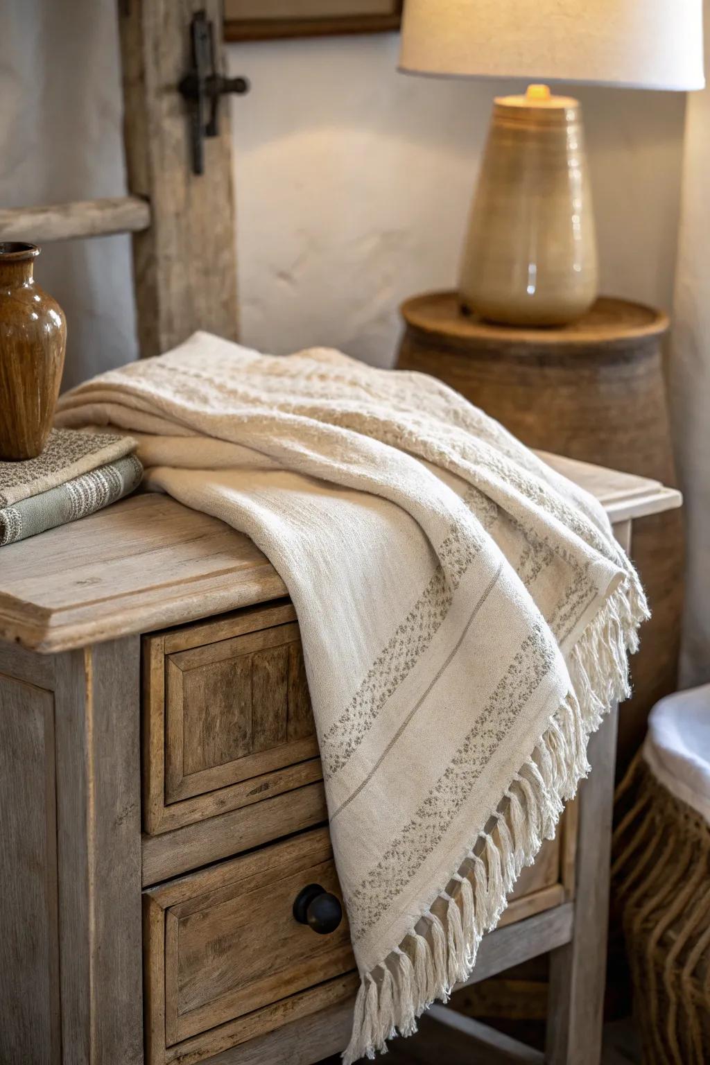 Textiles introduce a tactile element and warmth to the decor.
