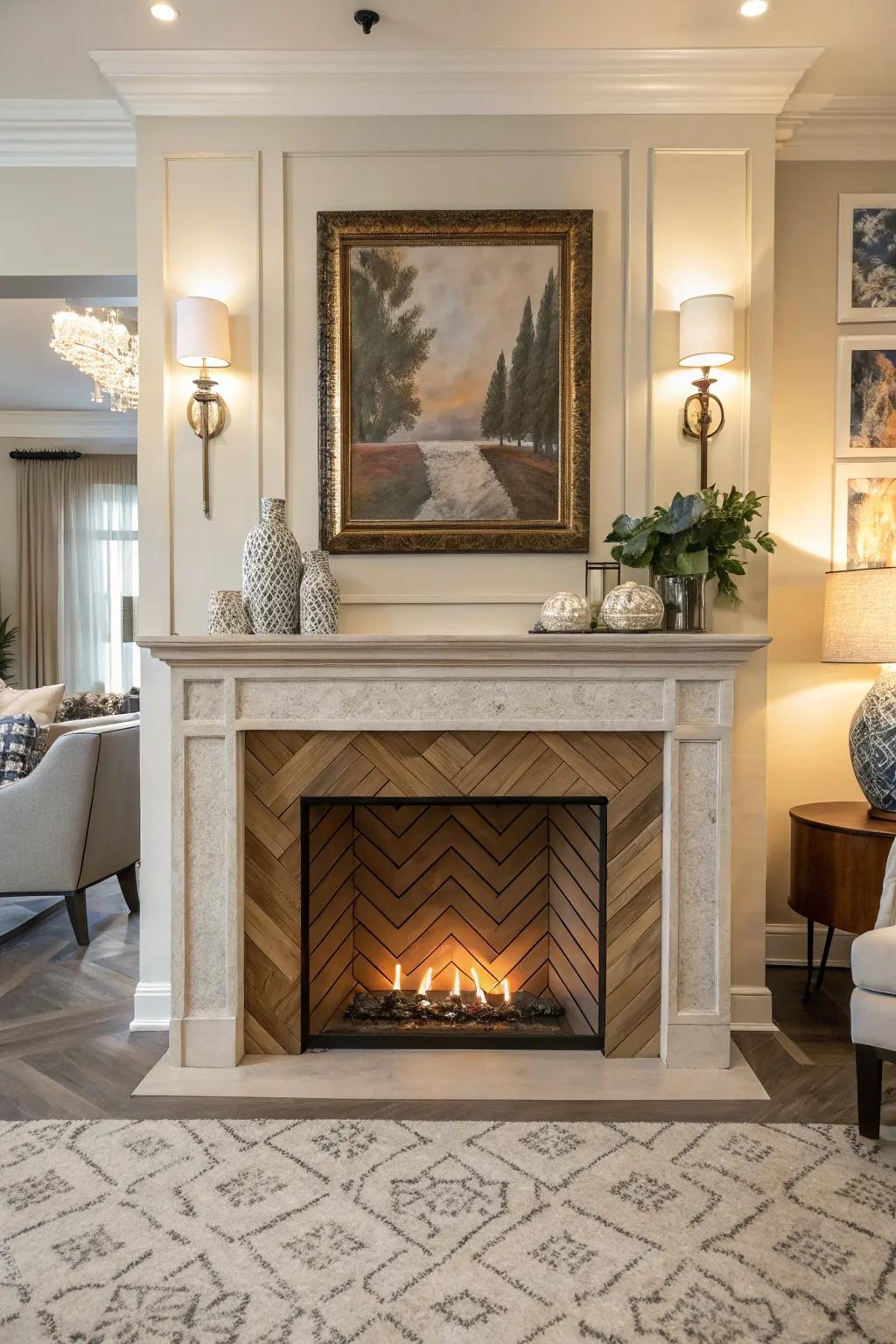 A show fireplace with a cool looking design.