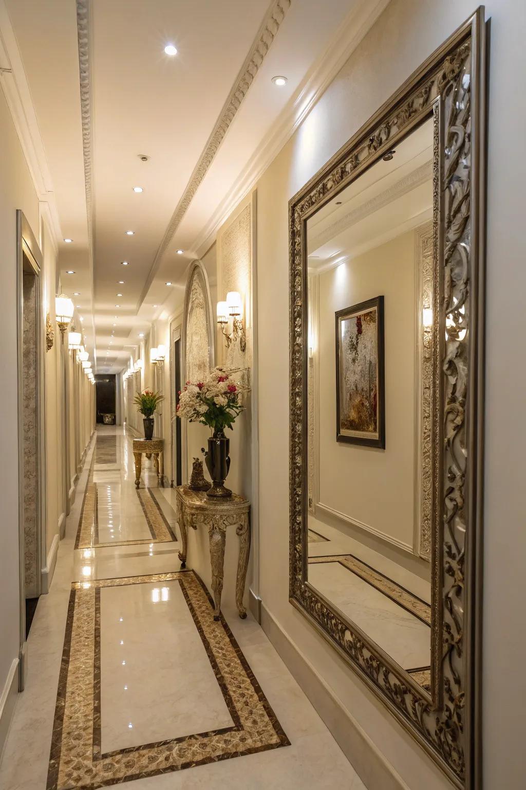 Mirrors create the illusion of more space in this entryway.