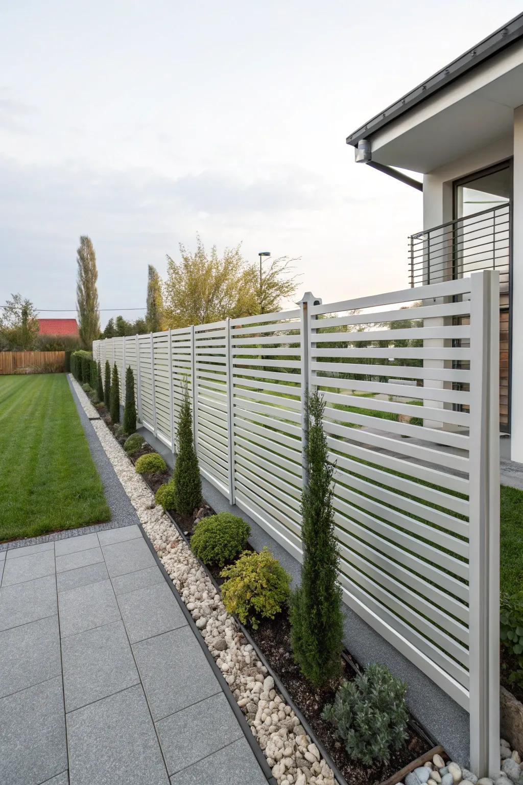 Horizontal plank fences present a streamlined, contemporary allure.