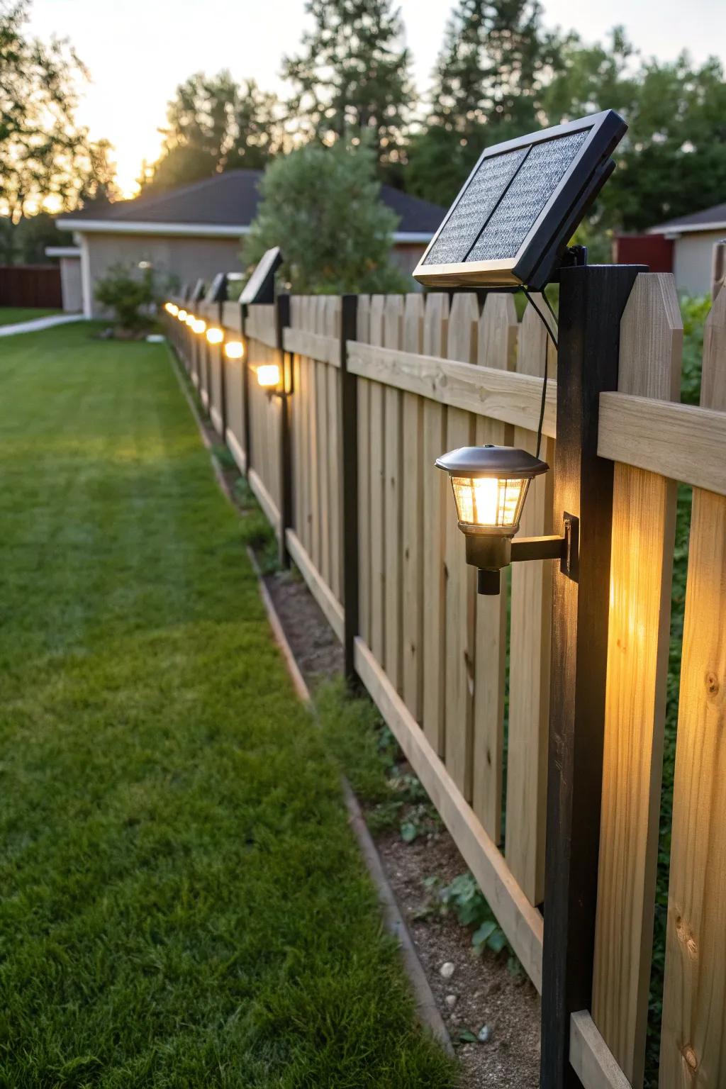 Sun-kissed lights offer an eco-conscious means to brighten your fence.
