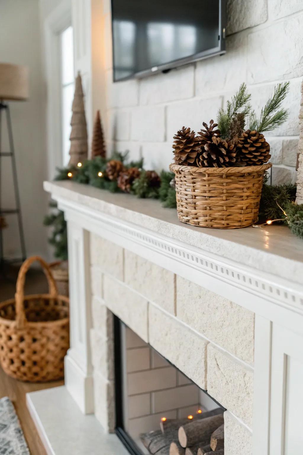Seasonal features infusing a dash of festivity into the mantel