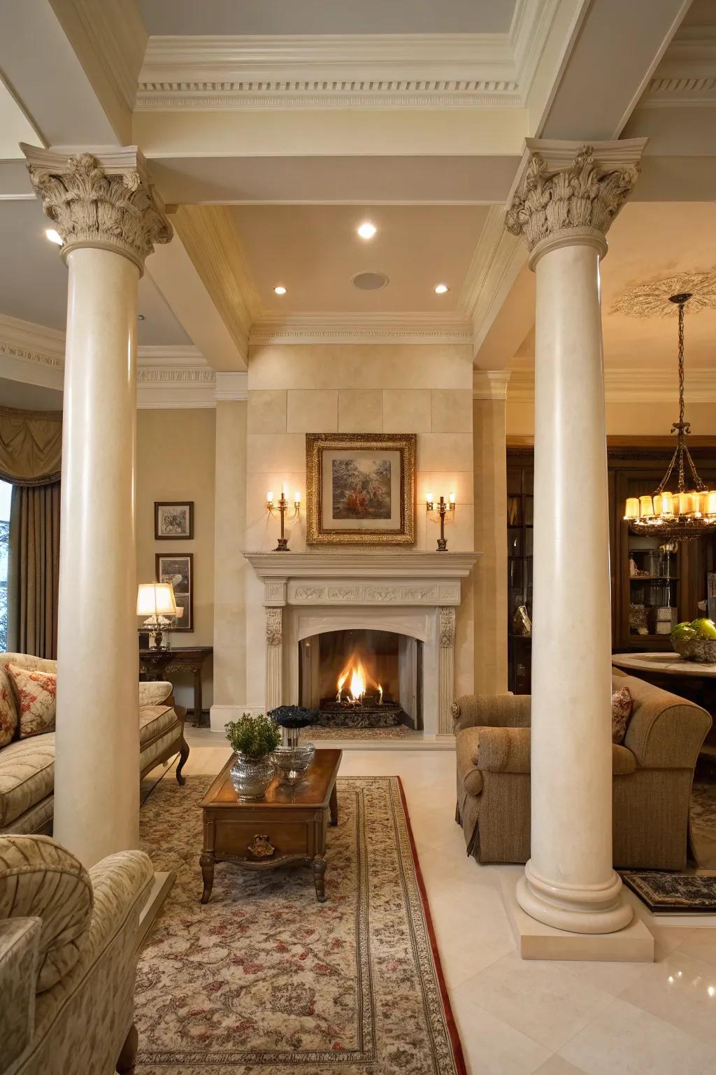 Elegant columns frame your fireplace with class.