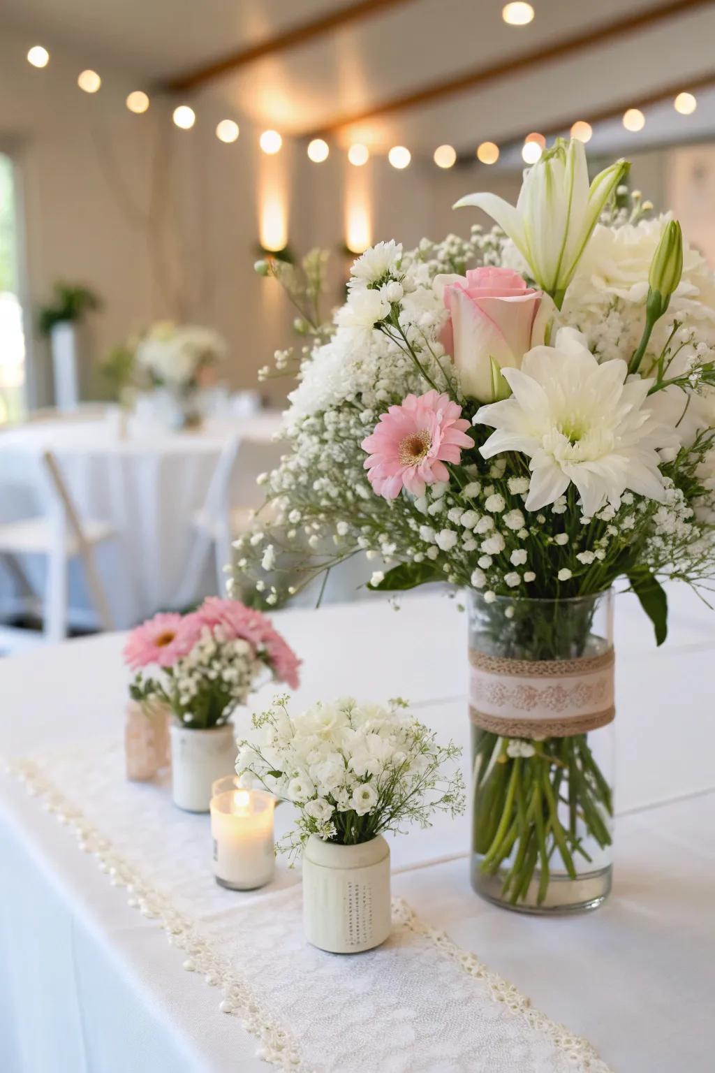 DIY floral arrangements add a personal and elegant touch to the decor.