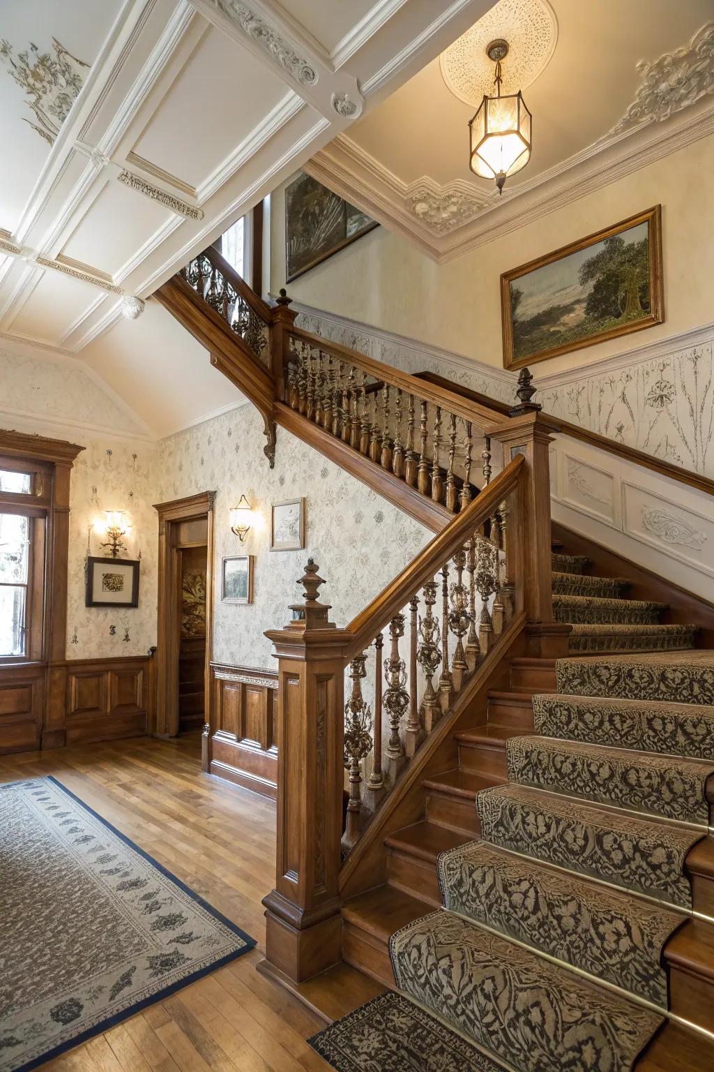 Classic wood railings impart timeless charm to any staircase.