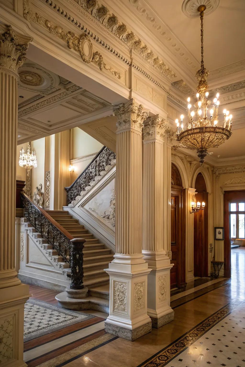 Architectural details bring elegance and timeless charm to the foyer.