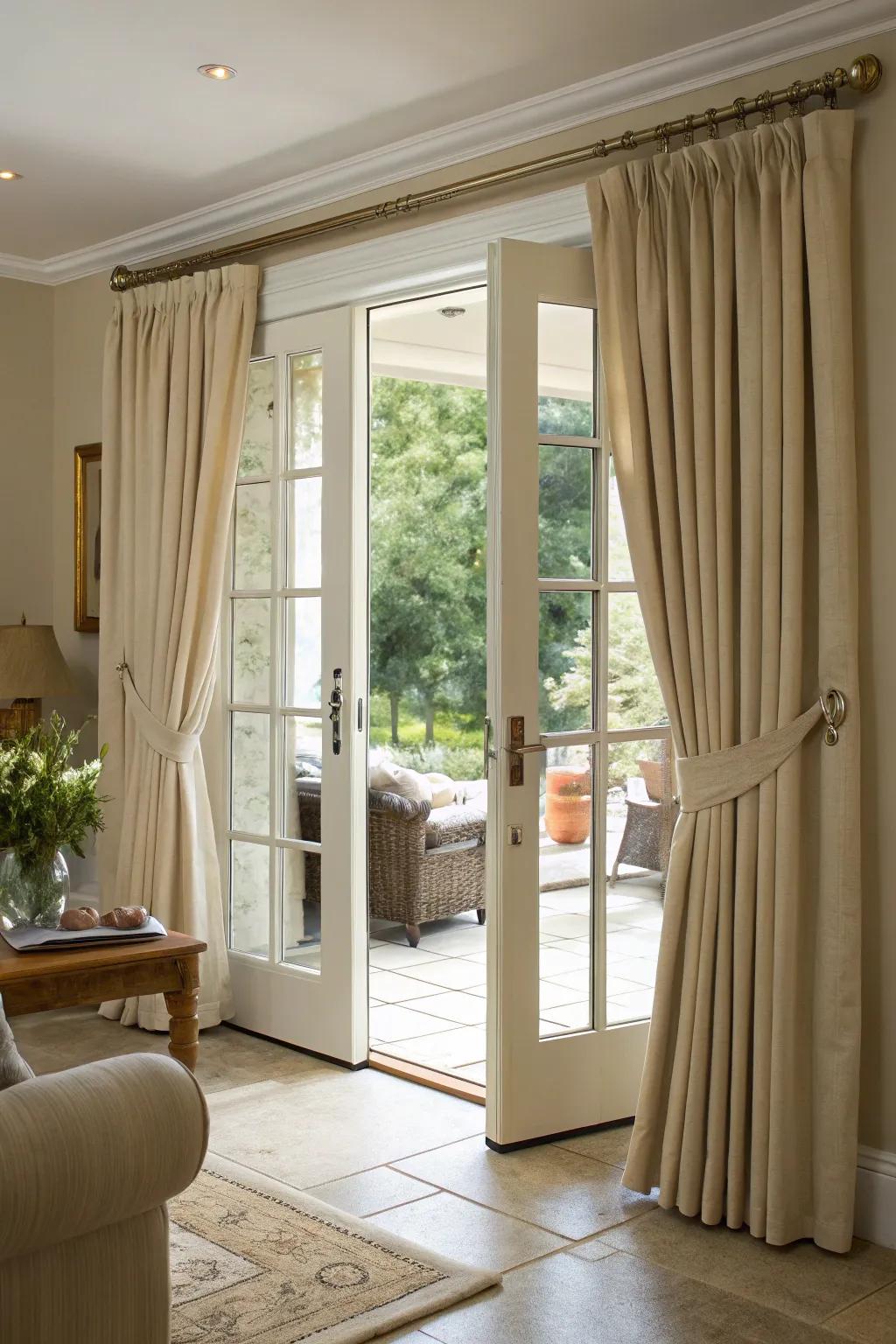 Neutral curtains foster a calming atmosphere.