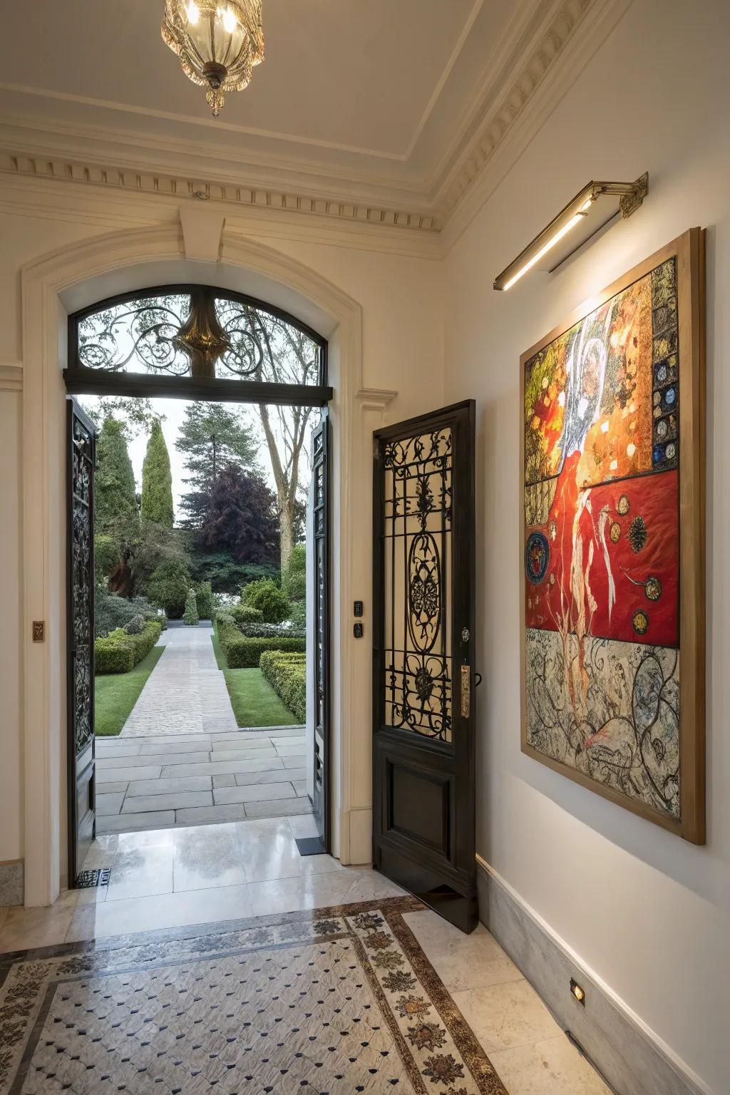 A captivating artwork adding personality and intrigue to the entrance.