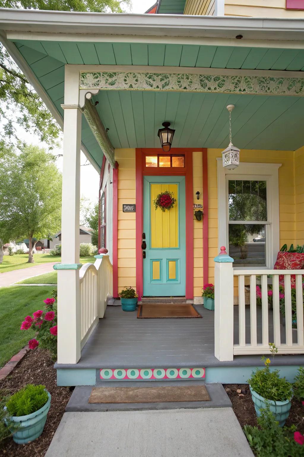 A boldly colored door makes a striking focal point on your porch.