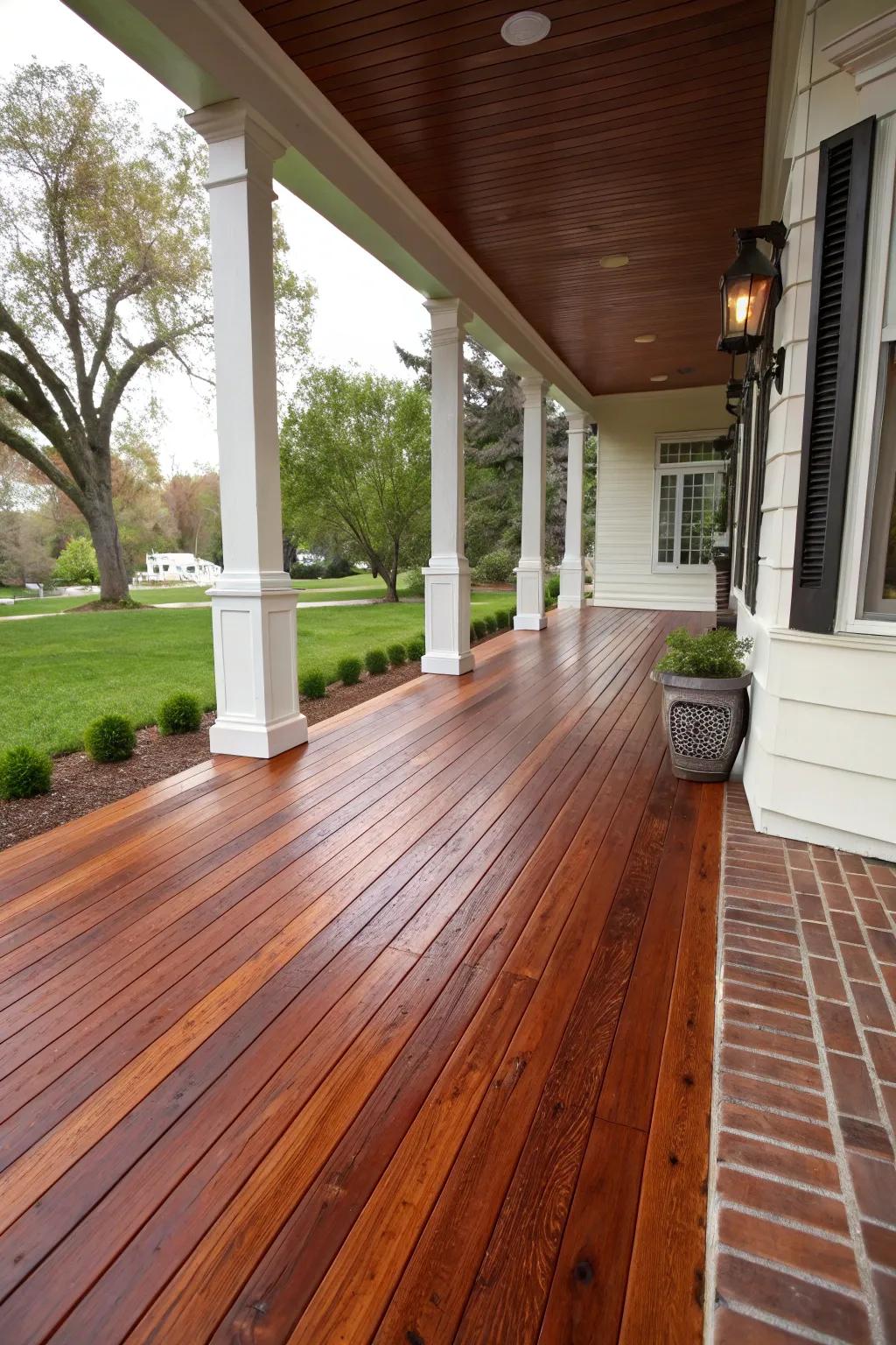 Redwood delivers innate splendor and resilience suited for porch flooring.