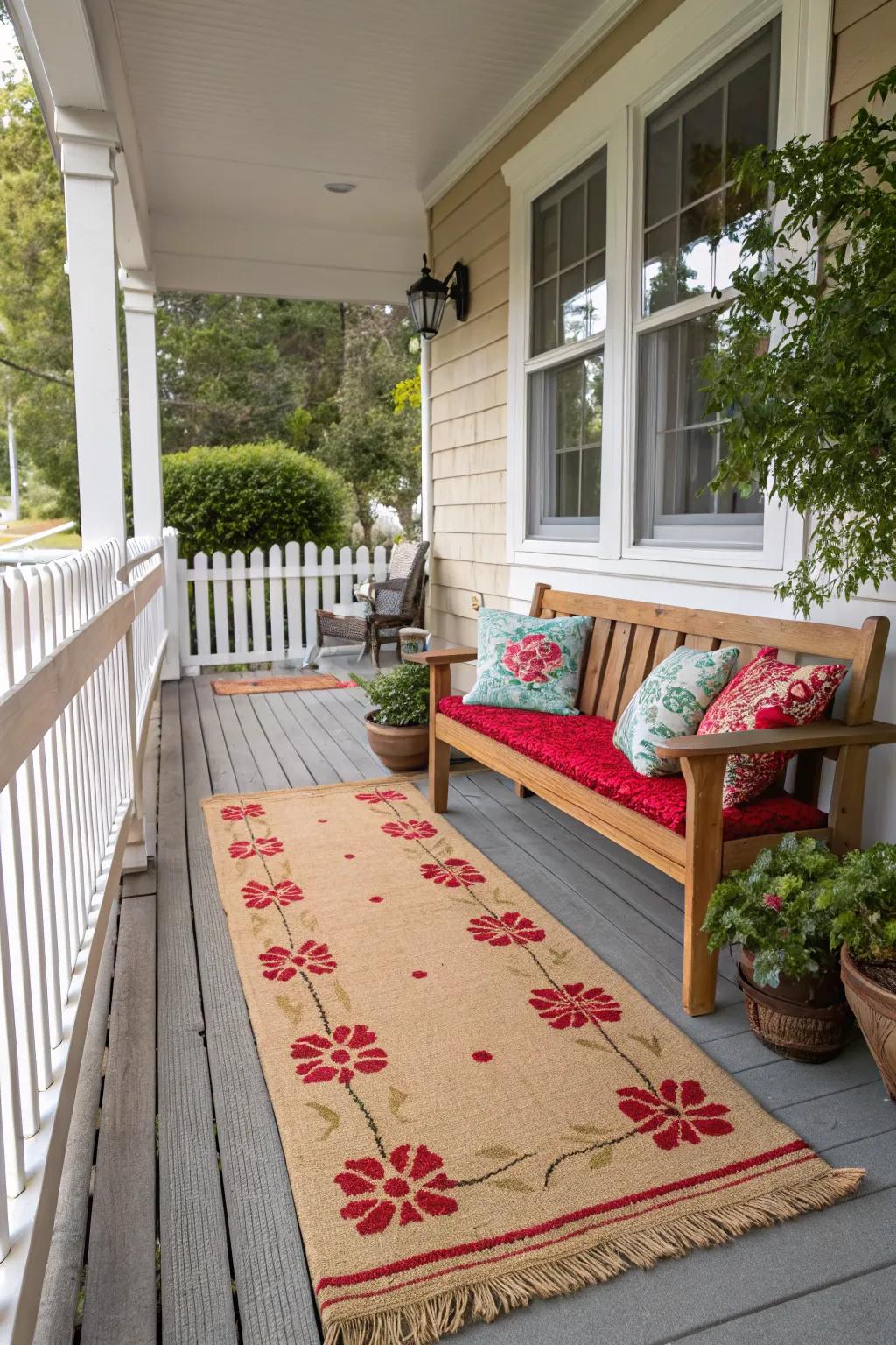 Neutral tones with colorful accents bring balance to your porch.