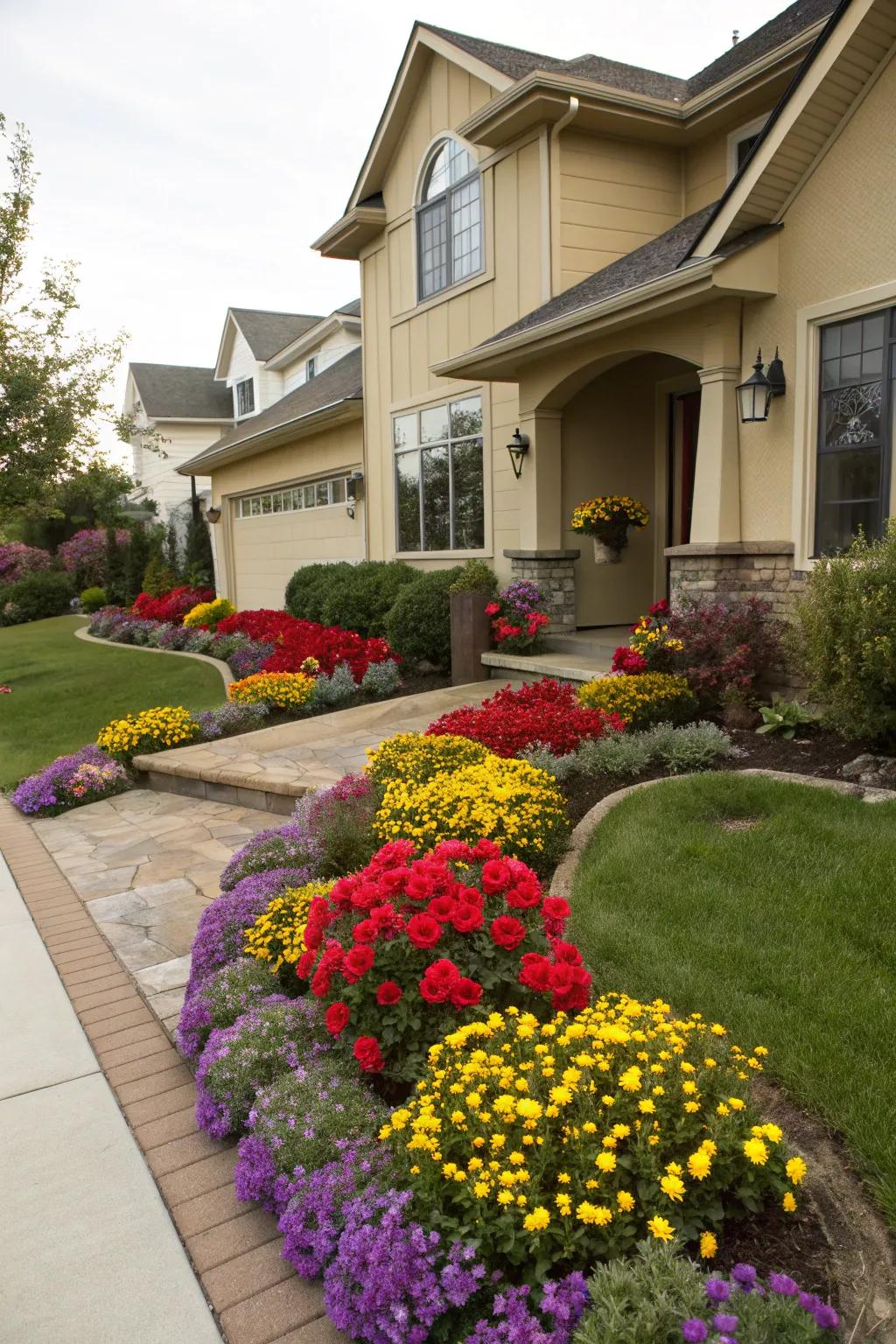 Coordinate your garden colors with your home's facade for a unified appearance.
