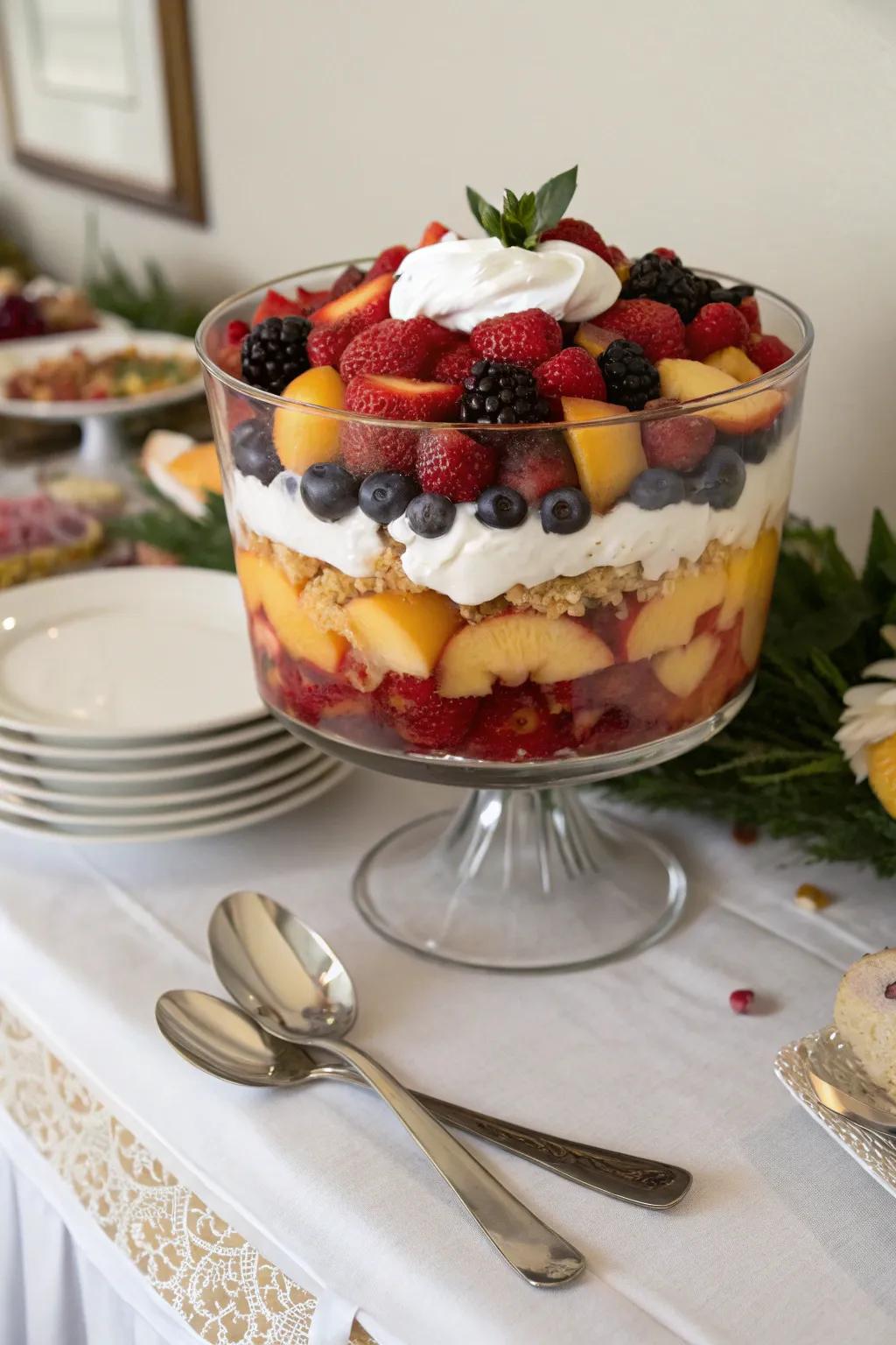 A show-stopping, multi-layered fruit dessert centerpiece.