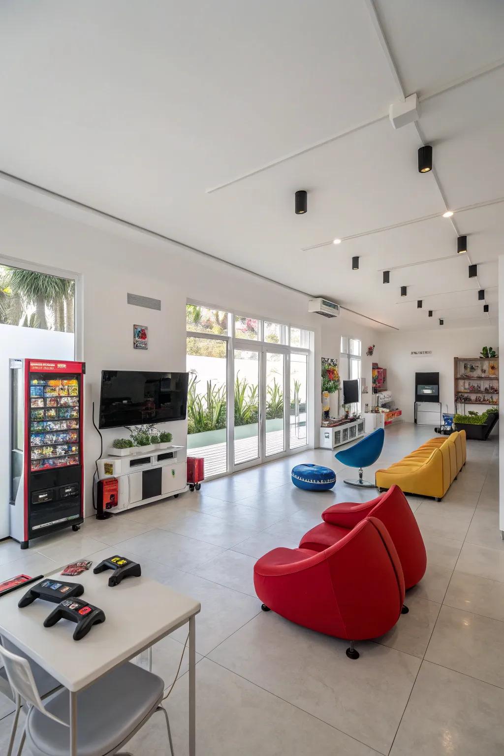 White walls create a clean canvas for showcasing your gaming setup.