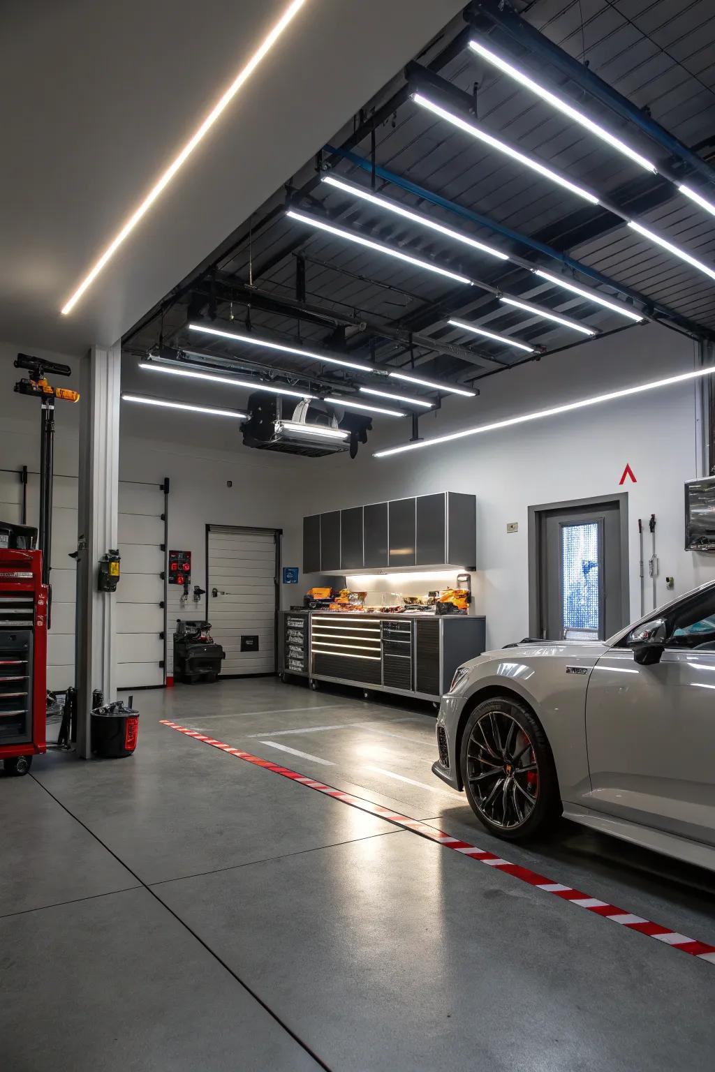 Unique lighting options change the garage's atmosphere.