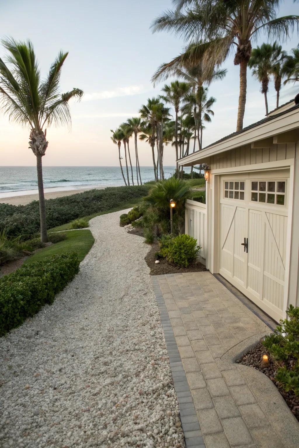Seashell driveway that introduces a hint of the coast to your home.