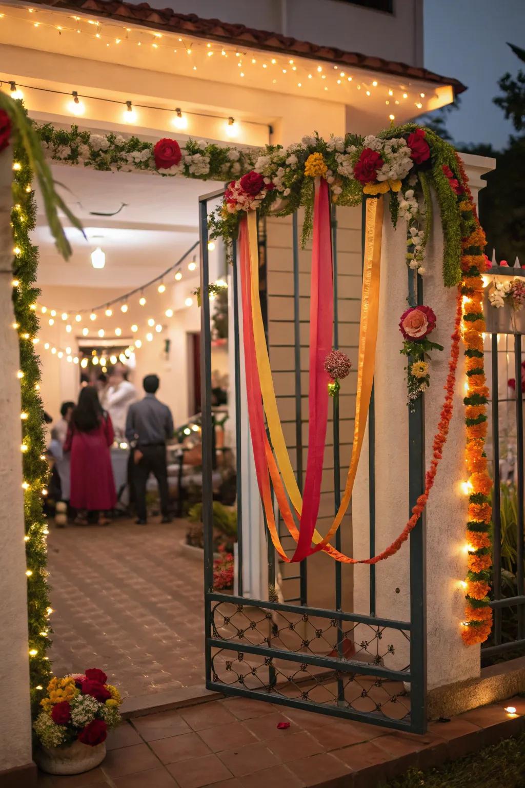 A gateway dressed in joyful decorations.