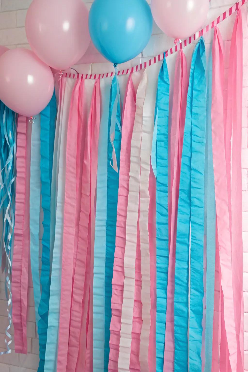 Ribbons create a vibrant and colorful backdrop for lively celebrations.