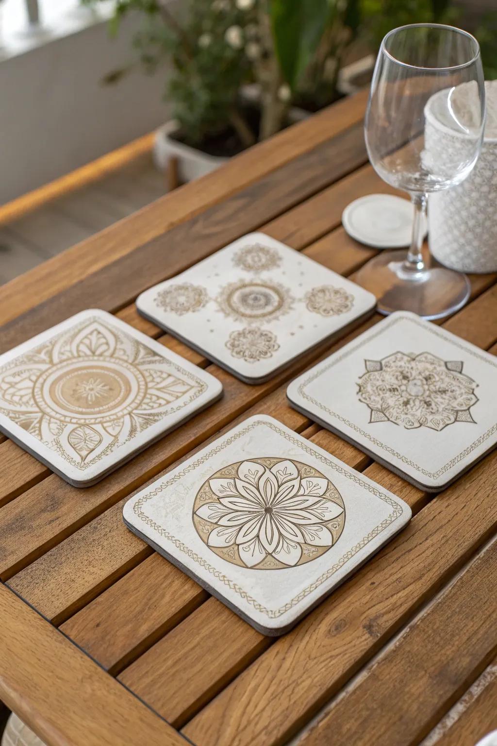 Protect surfaces with bespoke coasters.