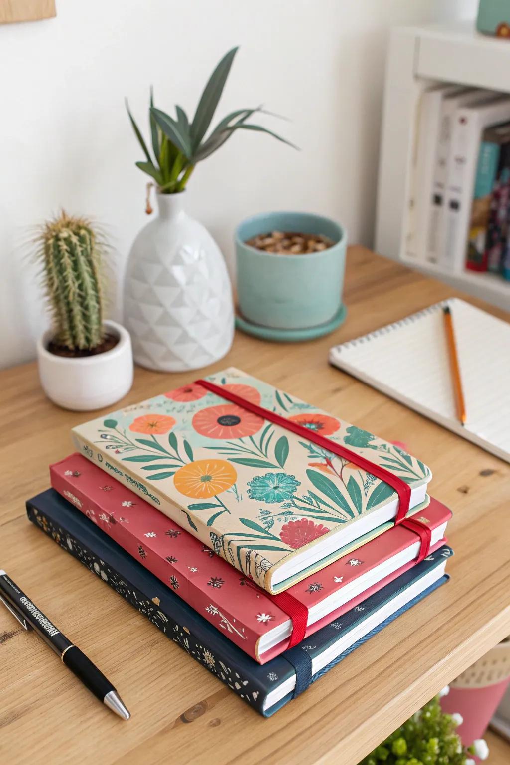 Diaries with artistic covers to inspire creativity and reflection.