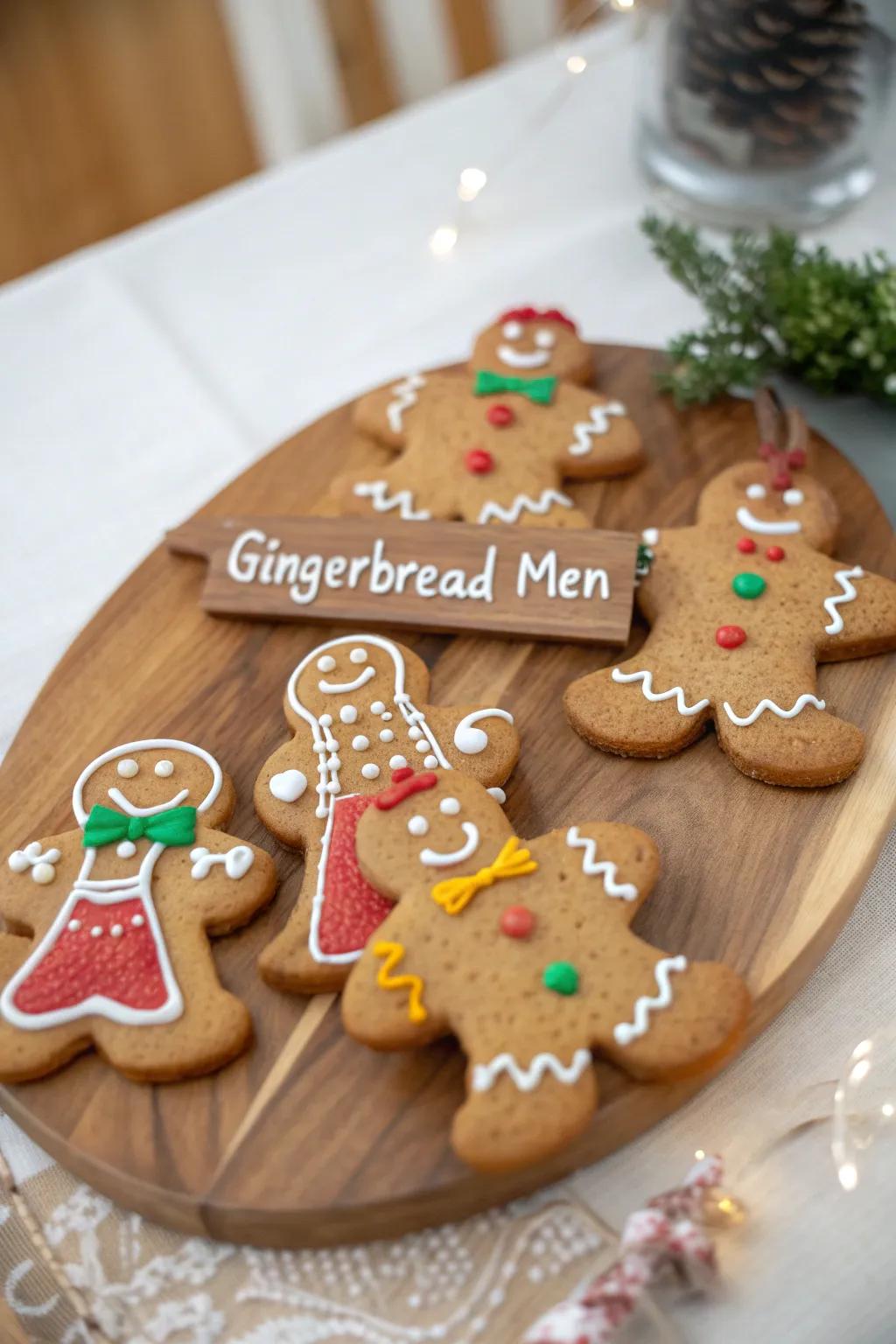 Gingerbread figures showcasing personalized salutations for a bespoke impression.