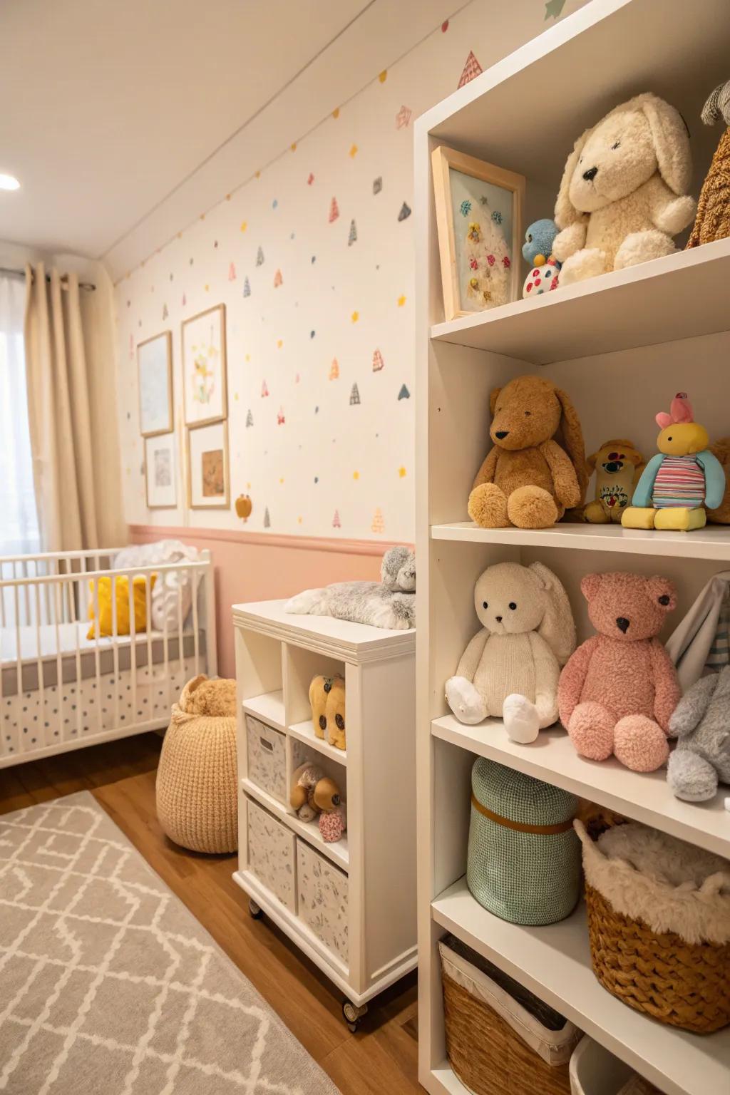 Stuffed toys enrich the nursery with warmth and personality.