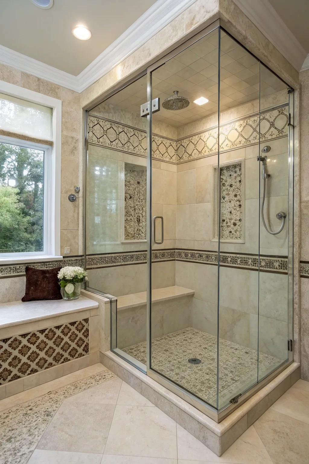 Built-in benches offer comfort and practicality to any shower area.