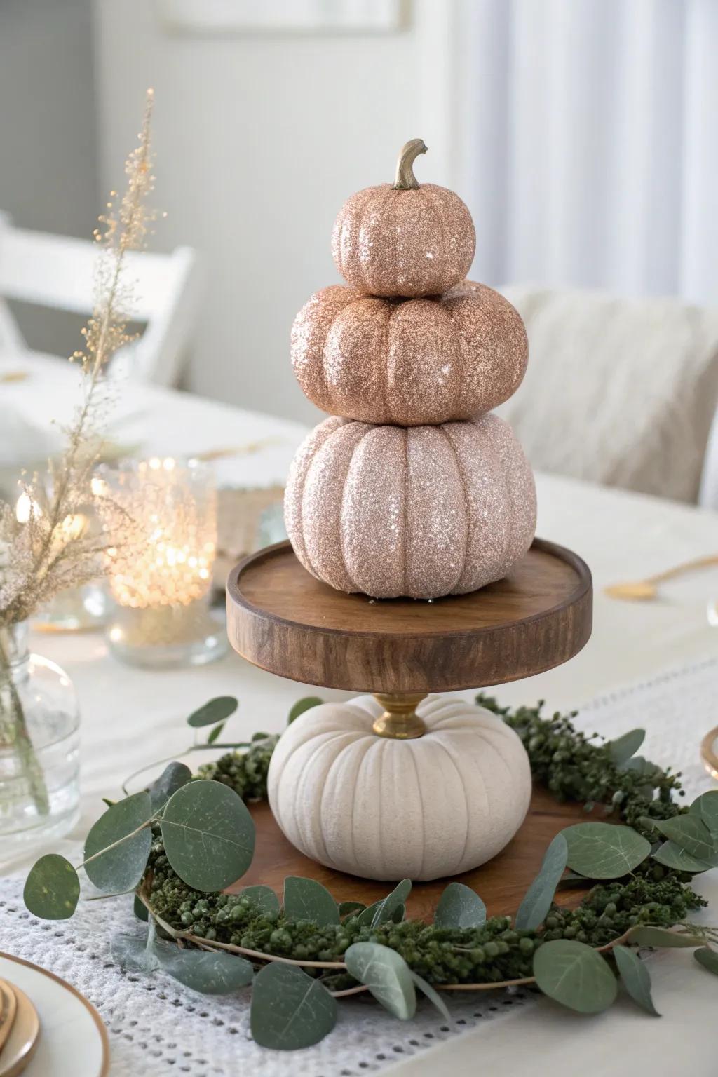 Elevate your dining experience with a glittering pumpkin centerpiece that blends minimalist elegance with a Boho twist.