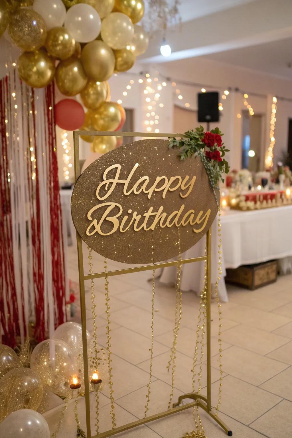 Customized golden letters make your birthday celebration unique.