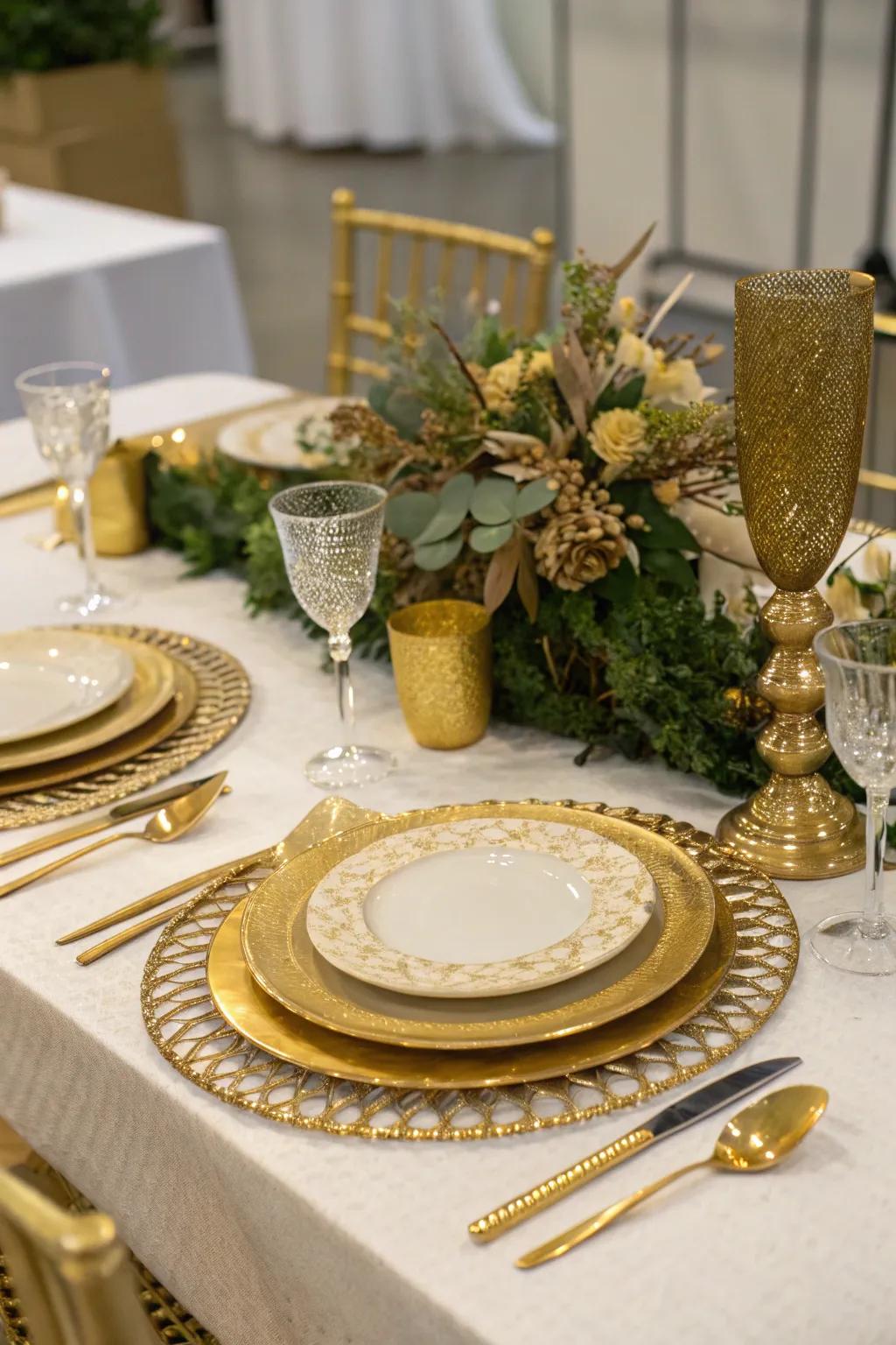 A sophisticated table arrangement with a gilded accent.