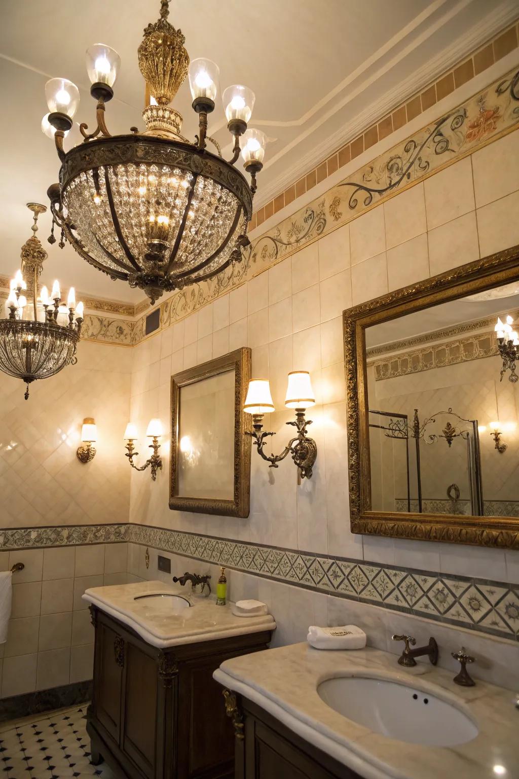Vintage lighting fixtures provide an authentic gothic ambiance.