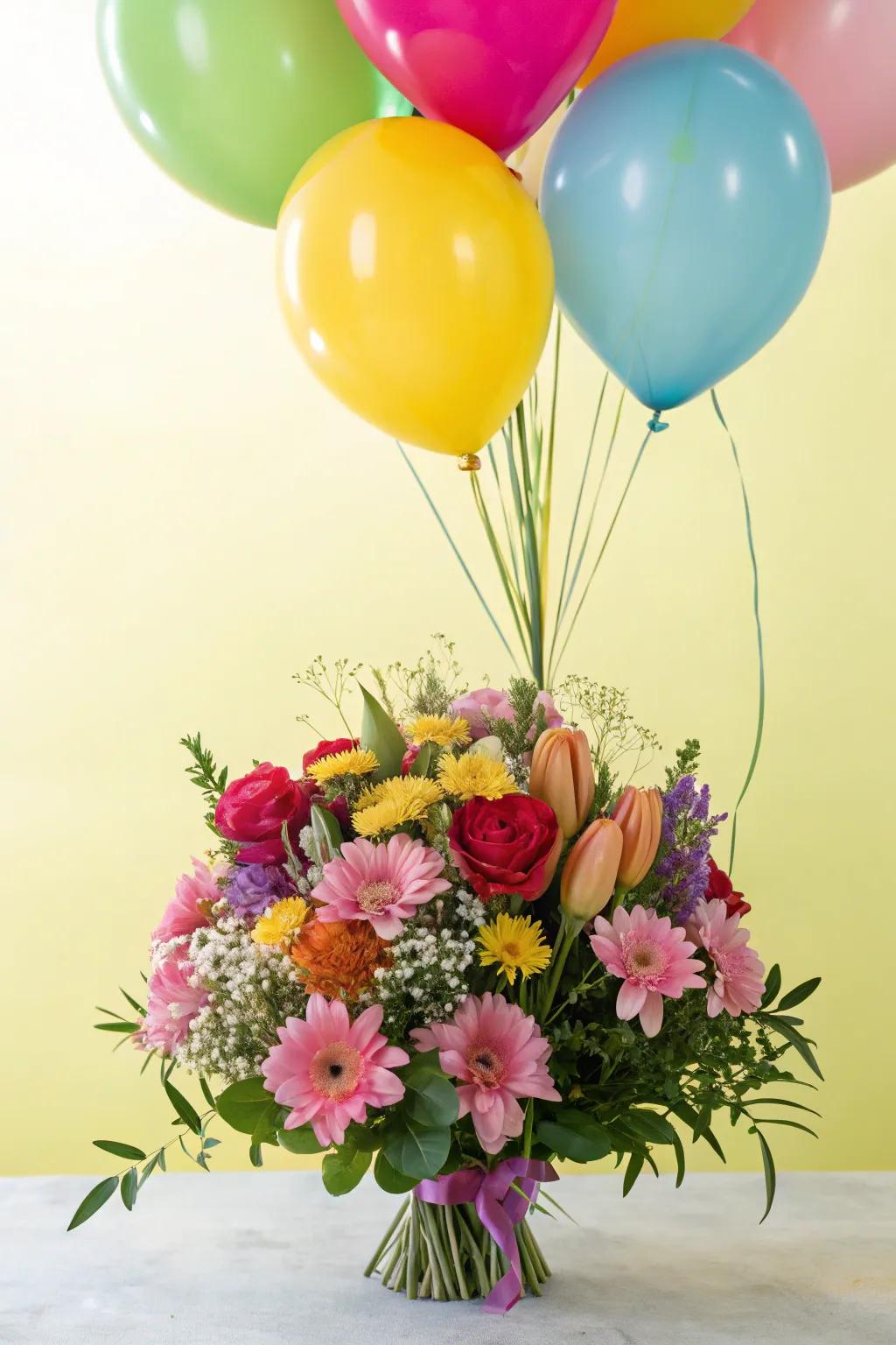 A playful balloon arrangement to make graduation celebrations pop.