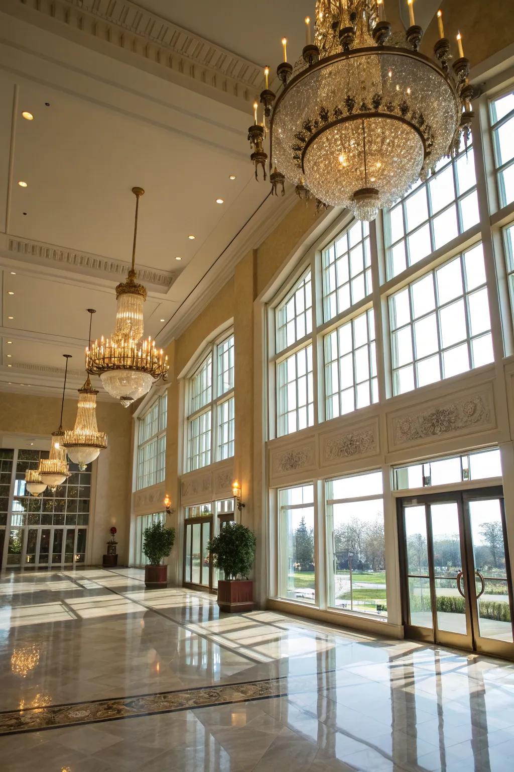 A well-lit majestic entryway featuring a fusion of natural and artificial radiance.