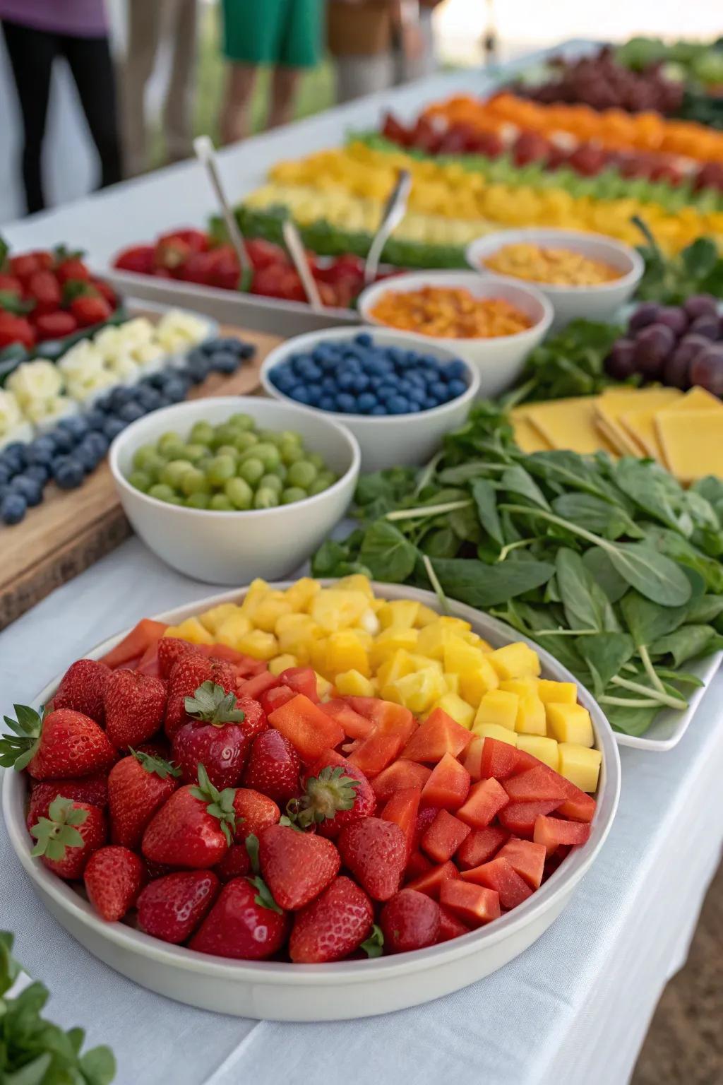 A visually striking rainbow-inspired grazing display.
