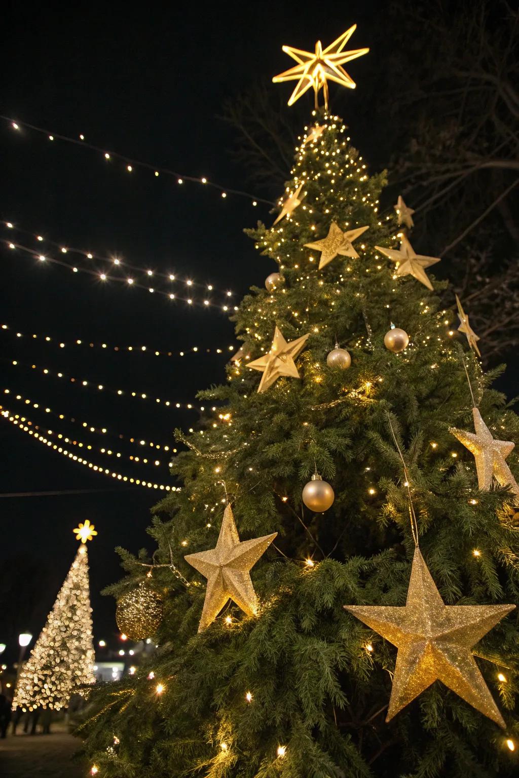 A starry night-themed tree adorned with glimmer stars
