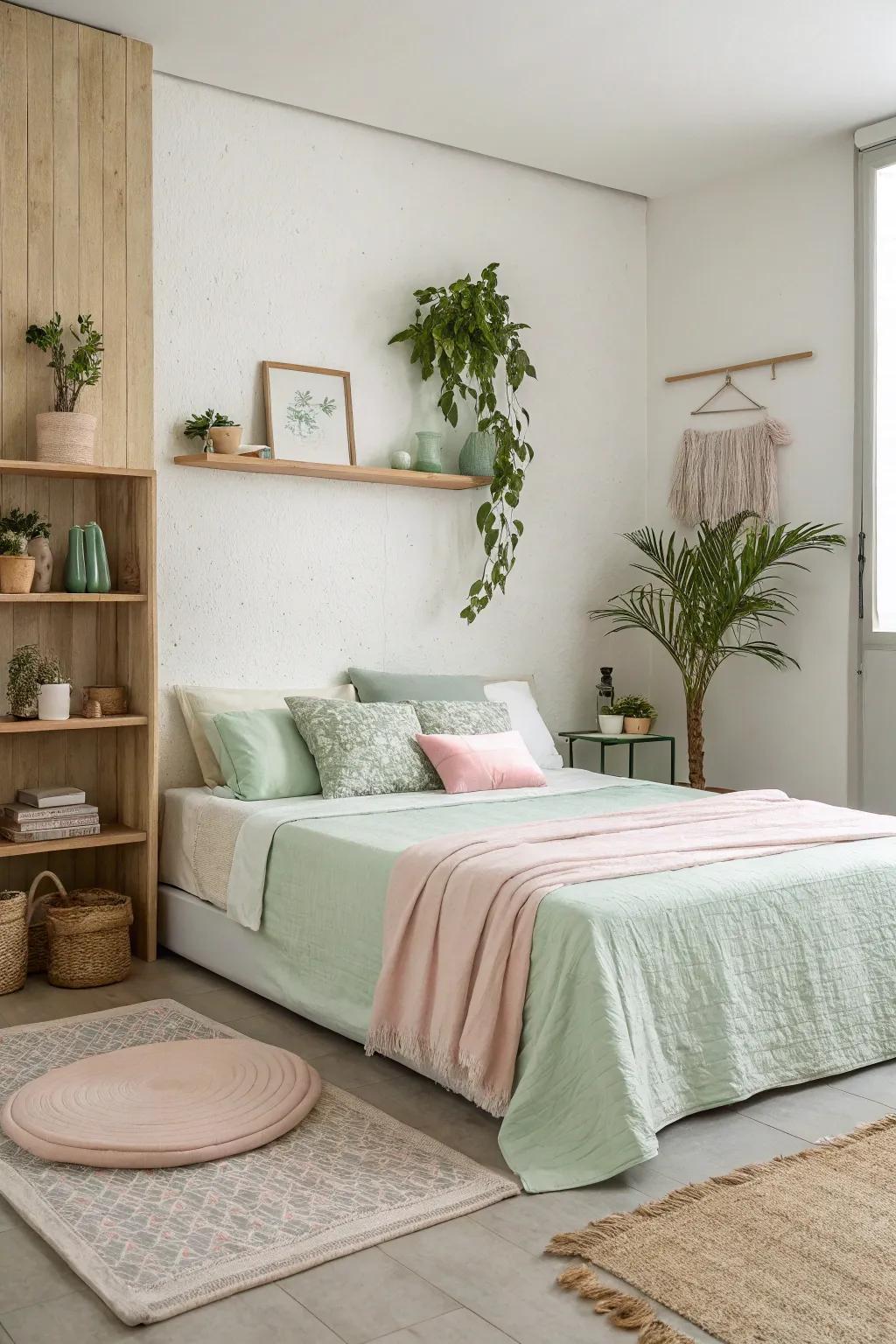 The elegant and simple essence of minimalist design with green and rose accents.