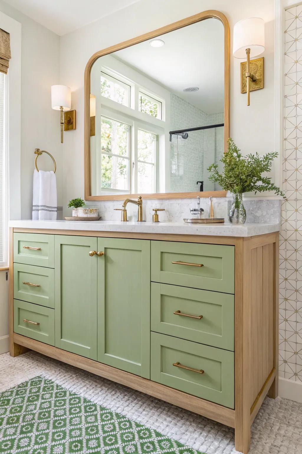 Pistachio green vanity offering a soft burst of color.