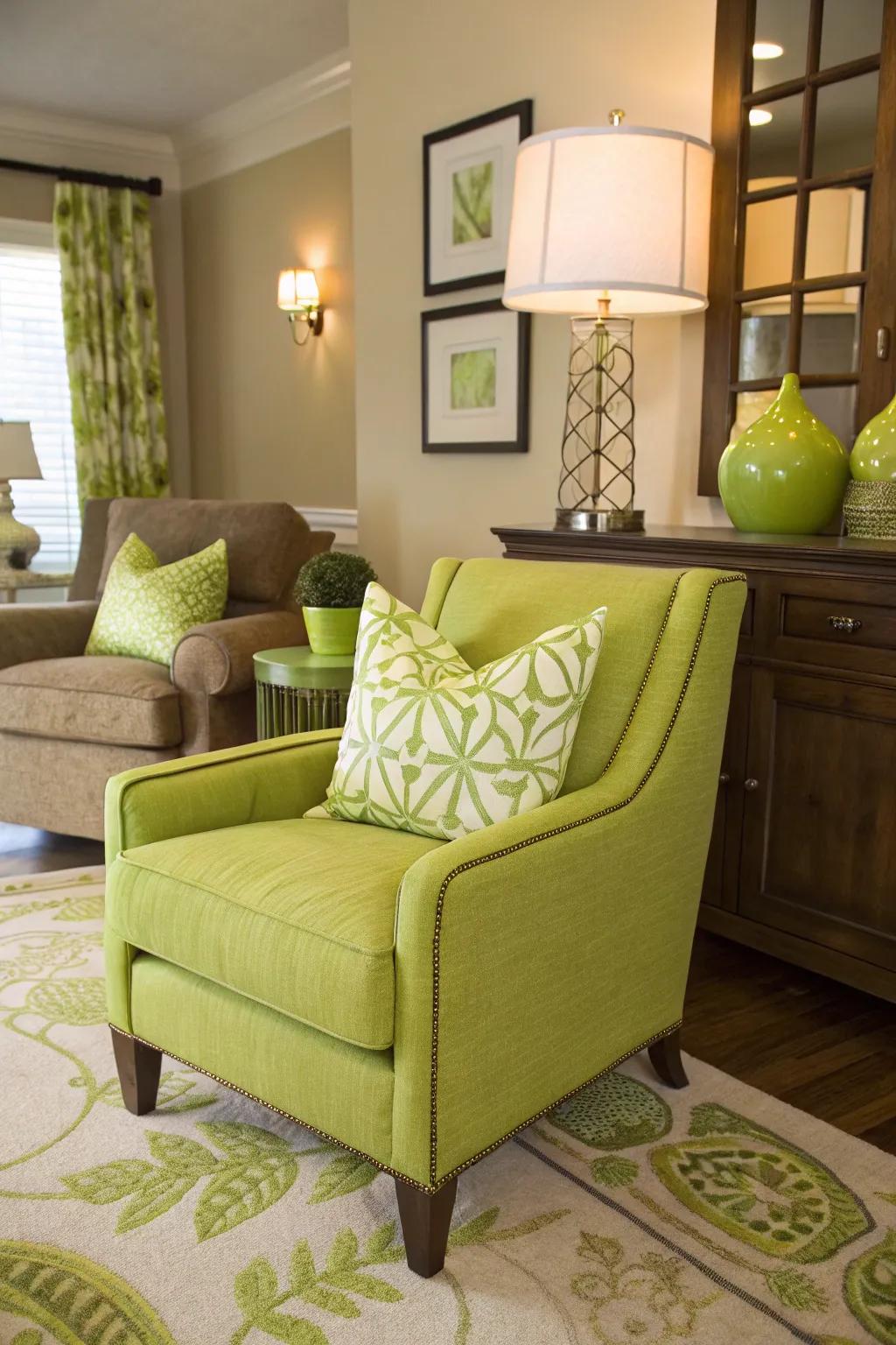 Chartreuse accents introduce a playful vibrancy.