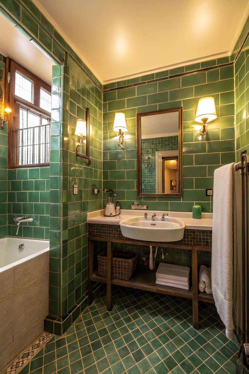 Illumination improves the inherent charm of green tiles.
