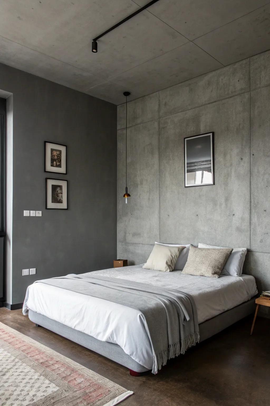 Modern minimalism shines with a grey feature wall.