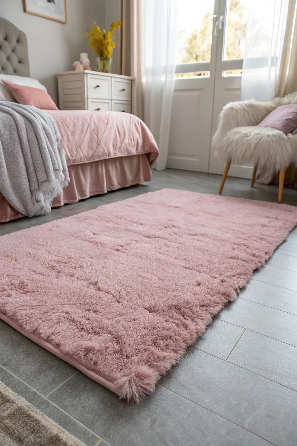 A deluxe rose floor covering incorporates warmth then fastens the area completely.